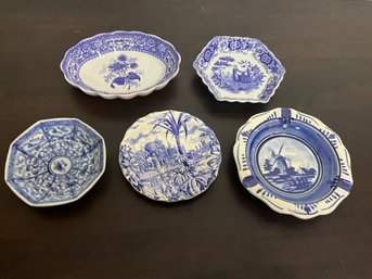 Group Of Blue And White Trinket Plates With Delft, Spode And Palissy