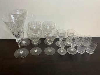 Vintage Etched Glassware Lot