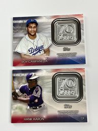 Hank Aaron & Roy Campanella 2021 Topps 70th Anniversary Logo Patch Cards