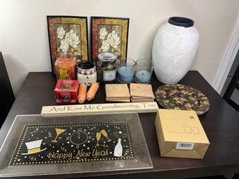 Home Decor Lot With Candles, Vase And Other Items