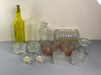 Glassware Lot With Pink And Yellow