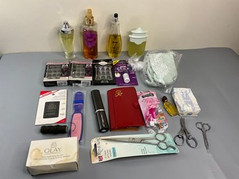 Beauty Lot With Nail Products, Perfume, Cologne, Scissors And More
