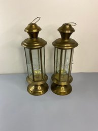 Pair Of Metal And Glass Candle Holders (see Pics)