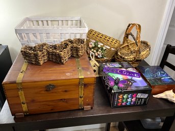 Baskets, Wooden Box And Other Items