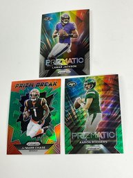 Lamar Jackson, Aaron Rodgers And JaMarr Chase Prizm Insert And Parallel Lot