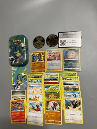 Pokemon Card Lot With Tin And Medallions