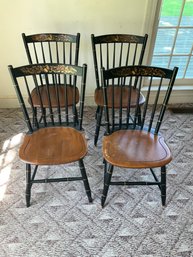 L. HITCHCOCK SET OF 4 WINDSOR FAN BACK BLACK BALTIC MAPLE SIDE CHAIRS
