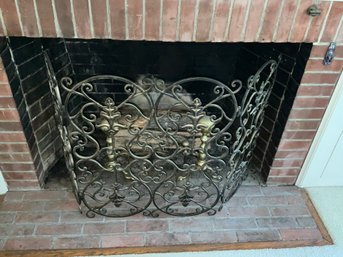 Vintage Fireplace Andirons With Modern Iron Screen