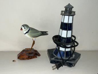 Lighthouse Lamp And Wooden Bird