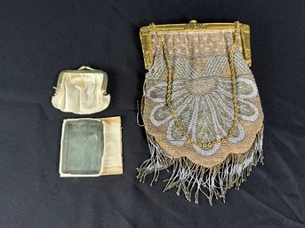 Art Deco Style Purse With Vintage Mirror And Coin Purse