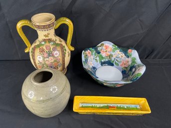 Decorative Pottery Vase, Handled Urn, Bowl And More
