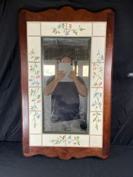 Floral Painted Tiled Wooden Mirror