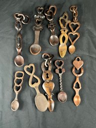 Group Of Wooden Welsh Love Spoons