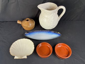 Pottery And Porcelain Lot With Lenox Aegean Scallop Dish