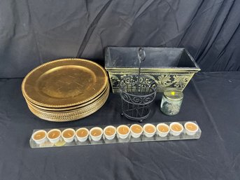 Gold Tone Chargers, Tealight Candles, Planter Box And More