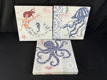 Set Of 3 Mermaid And Octopus Canvas Wall Art Decor