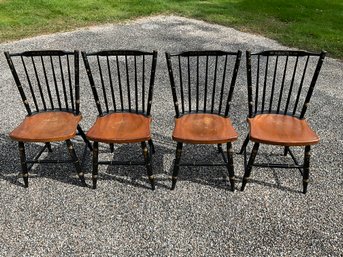 Set Of 4 Hitchcock Style Black Stenciled Windsor Fan Maple Chairs