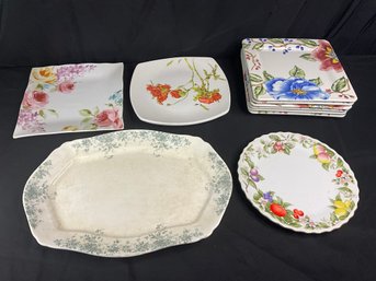 Vintage Serving Platters And A Set Of Square Italian Plates