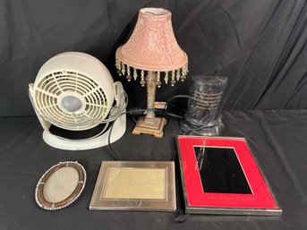 Mixed Lot With Fan, Picture Frames, Lamp And More