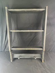 Primitive French Style Wooden Wall Shelf With Hooks