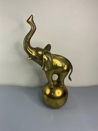 Large Brass Circus Elephant On Ball