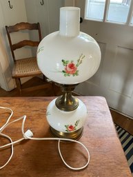 Vintage Lamp With Floral Painted Glass Shades