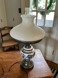 Vintage Blue & White Porcelain And Glass Table Lamp