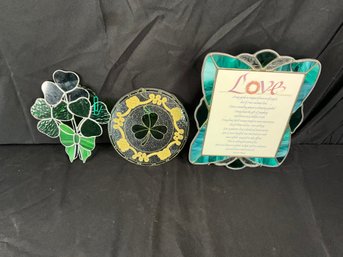 3 Irish Stained Glass Style Decor Pieces