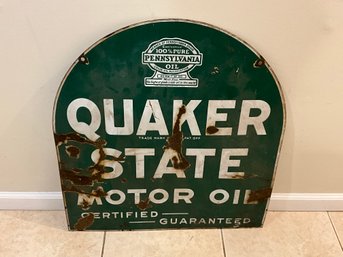 Vintage Quaker State Motor Oil Double Sided Metal Sign