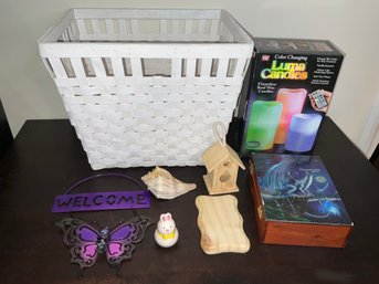 Home Decor Lot With A Basketball, Dragon Box, Candles, Dragonfly And More