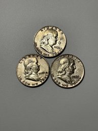 Lot Of 3 Silver Franklin Half Dollars