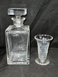 Vintage Crystal Decanter And Small Vase