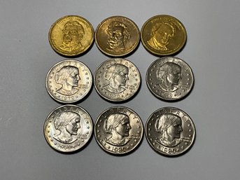 Group Of 6 Susan B Anthony Dollars And 3 Presidential Dollar Coins