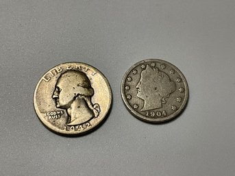 Silver Quarter And A Victory Nickel