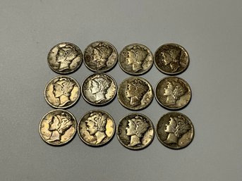 Group Of 12 Silver Mercury Dimes