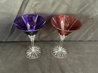 Beautiful Red And Blue Crystal Martini Glasses