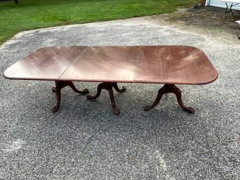 Vintage Triple Pedestal Dining Table With 2 Additional Leaves Claw Feet Carved Edges
