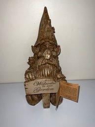 NOS Storybook Garden Gnome Holding Sign