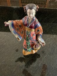 ShiWan Art Ceramic Lady With Fruit Basket Porcelain Figurine