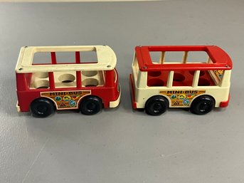 Pair Of 1969 Fisher Price Little People Mini Bus's