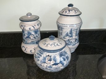 Vintage Blue And White Canister Set Made In Italy For Global Views Inc