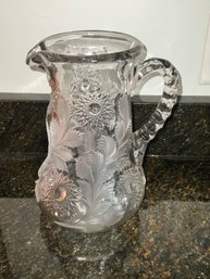 Cut Crystal Floral Glass Pitcher