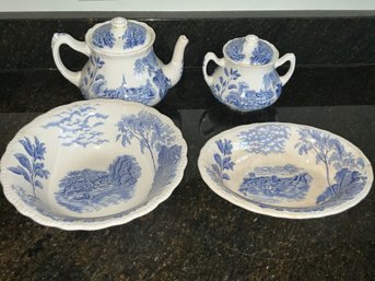 Vintage Blue And White POUNTNEY & CO. ENGLAND The Thames At Pangbourne Tea Set