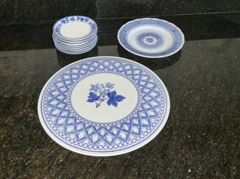 Spode Geranium Pattern Cake Plate Plus Other Blue And White Plates