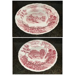 RED TRANSFERWARE POUNTNEY & CO. ENGLAND The Thames At Pangbourne