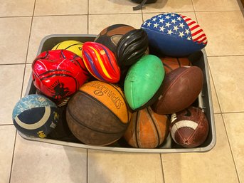 Tote Full Of Sports Balls, Footballs, Basketballs, New Soccer Ball