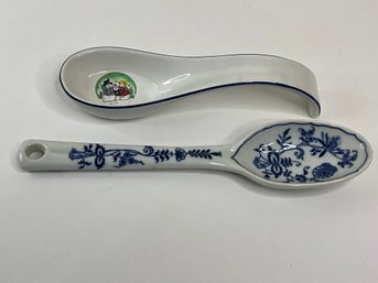 Blue Danube Serving Spoon And A Holiday Stoneware Spoon Rest