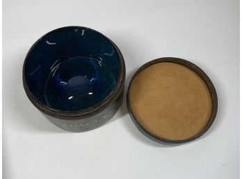 Vintage Tobacco Jar With Leather And Blue Glass