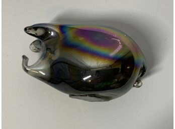 Iridescent Carnival Glass Style Pig Figurine