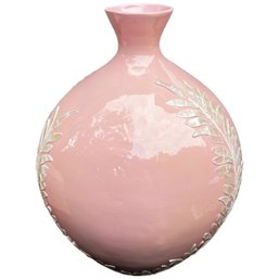 Lacquer Pink Round Decorative Resin And Capiz Shell Vase Urn